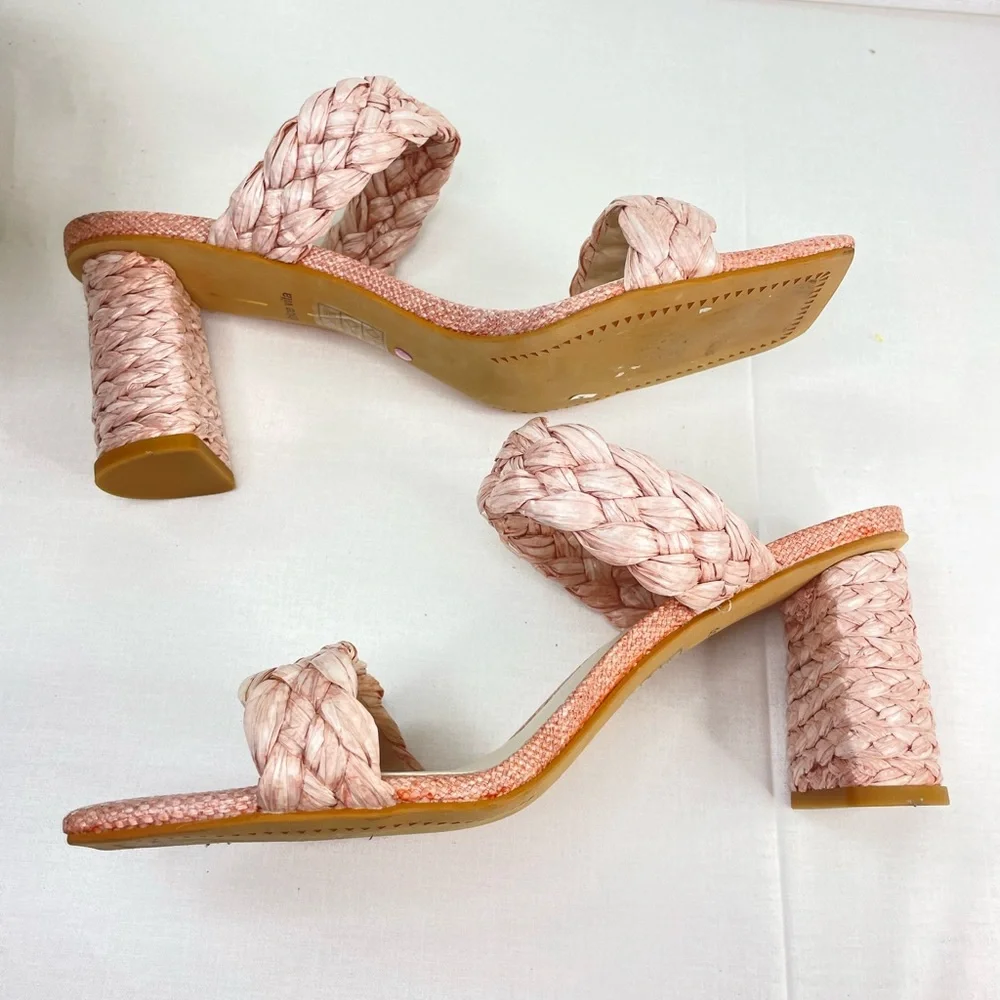 DOLCE VITA Paily Pink Raffia Straw Block Sandal Heels 9.5 ( G‎ 115)